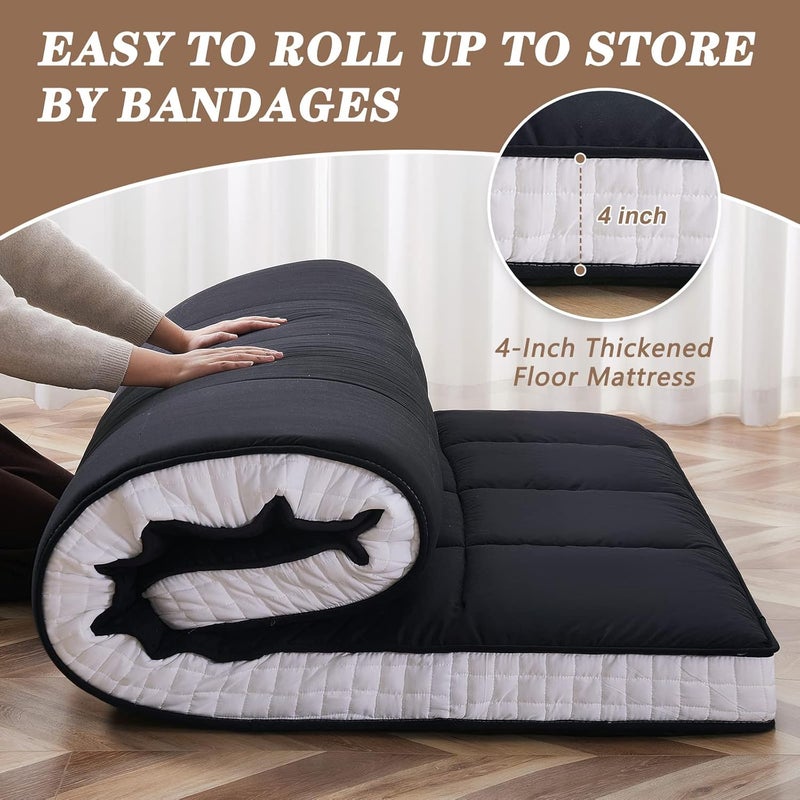 DoCred Queen Size Futon Mattress, Extra Thick Foldable Japanese Floor Mattress Memory Foam Sleeping Pad for Adults, Roll Up Mattress Tatami Mat Breathable Floor Lounger Guest Bed - Image 2